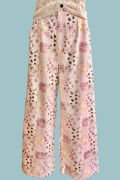Cream Floral Patchwork Wide Leg Pants – Modern Millie