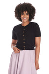 Scalloped Short Sleeve Cardigan in Black by Banned