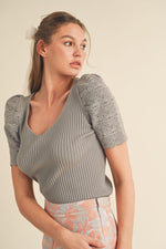 Silver Grey V-Neck Ribbed Sweater