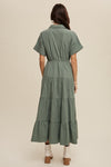 Sage Green Collared Cotton Midi Dress