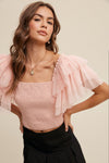 Tiered Ruffle Sleeve Smocked Square Neck Top in Blush