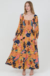 Orange Floral Maxi Dress with Crocheted Sleeves by Angie