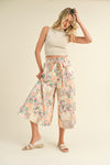 Pink Floral Wide Leg Cropped Pants