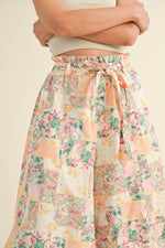 Pink Floral Wide Leg Cropped Pants