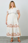 Short Sleeve Embroidered Midi Dress in Ivory