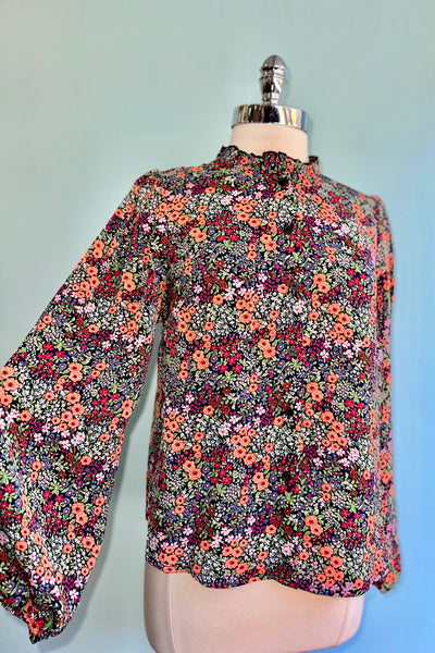 Zara Cut Out Floral Printed Long Sleeve Crop Top 2024 Size Medium