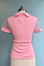 Pink Knit Top with Mesh Short Sleeves