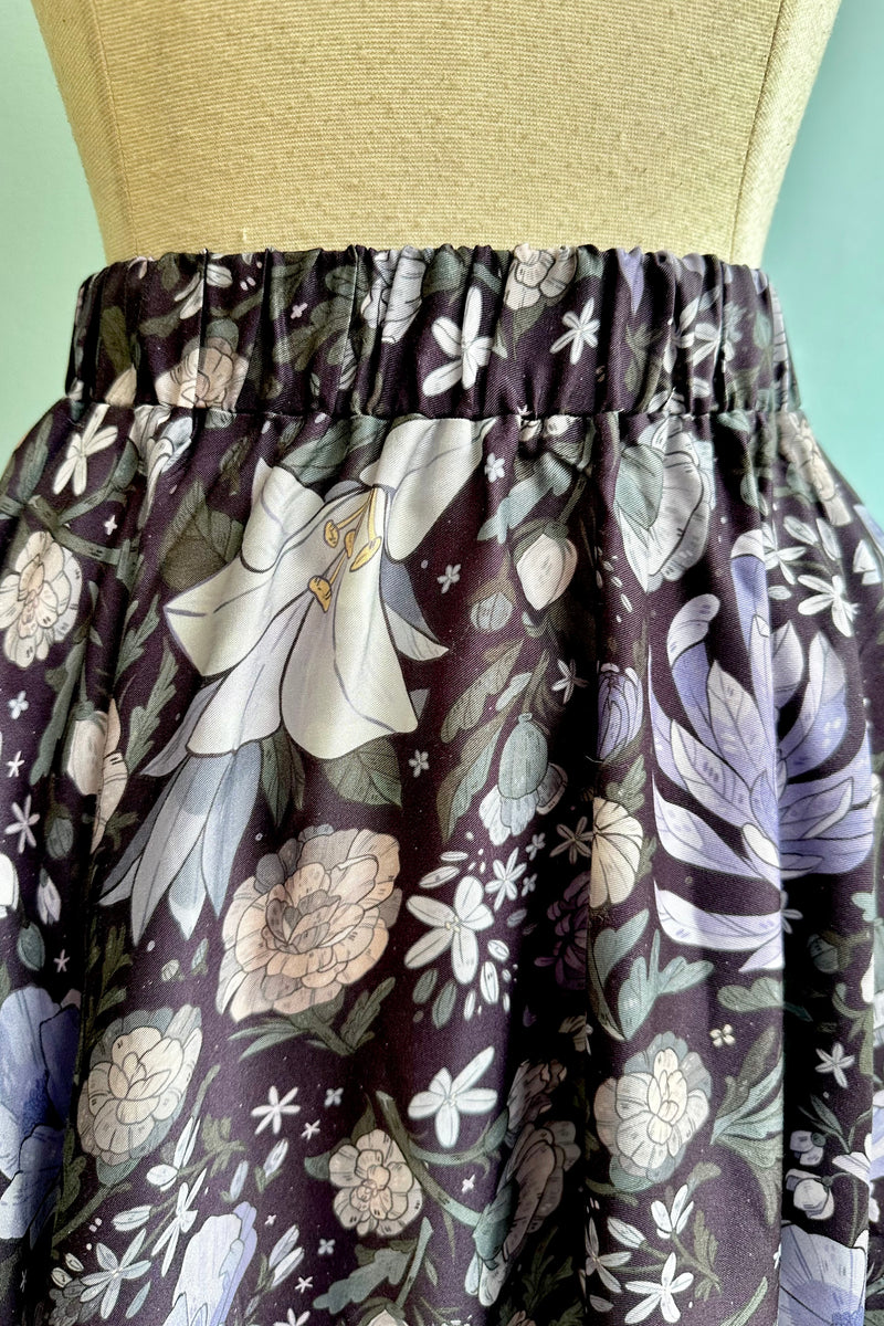 Lavender and Olive Floral Midi Skirt by Morning Witch