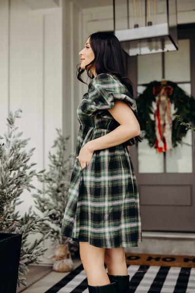 plaid mini dress Women's Mikarose The Tatum XSmall Pine Check Blush Pink Bridesmaid Dress Pairs perfectly with tall Size:8/M VINE GREEN