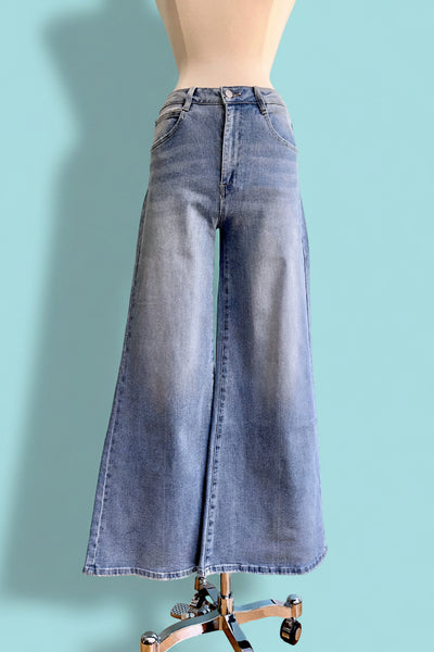 High Rise Wide Leg Light Wash Flare Jeans by Mica Denim – Modern