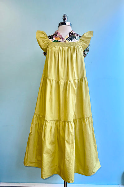 chartreuse midi dress Chartreuse Square Neck Midi Dress – Modern Millie