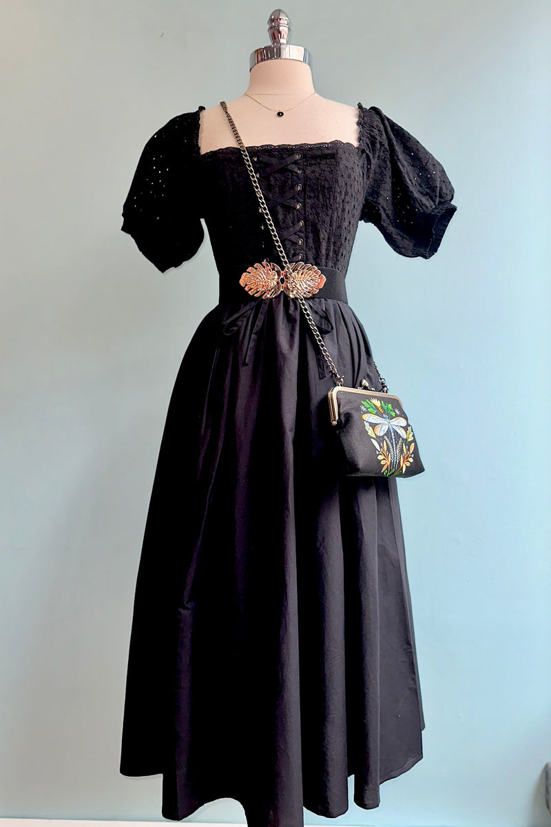 Black Eyelet River Midi Dress in Black by Timeless London