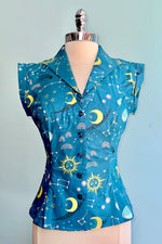 Teal Blue Constellation Erika Blouse by Heart of Haute