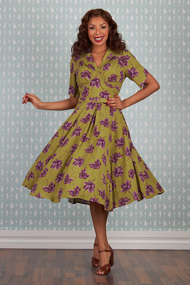 Gaby-Floria Chartreuse Floral Dress by Miss Candyfloss