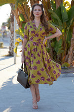 Gaby-Floria Chartreuse Floral Dress by Miss Candyfloss