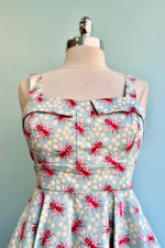 Pink and Light Blue Bee and Honeycomb Fold-Over Dress by Eva Rose