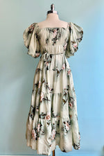 Mint Floral Puff Sleeve Midi Dress