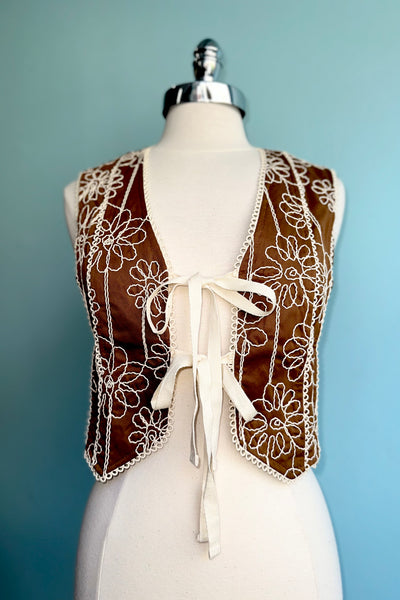 Brown Embroidered Tie Front Vest – Modern Millie