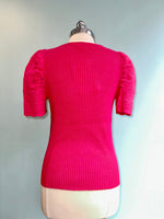 Bright Pink V-Neck Ribbed Sweater