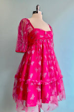 Hot Pink Butterfly Baby Doll Dress
