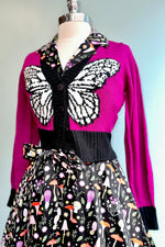 Magenta Butterfly Cropped Knit Cardigan