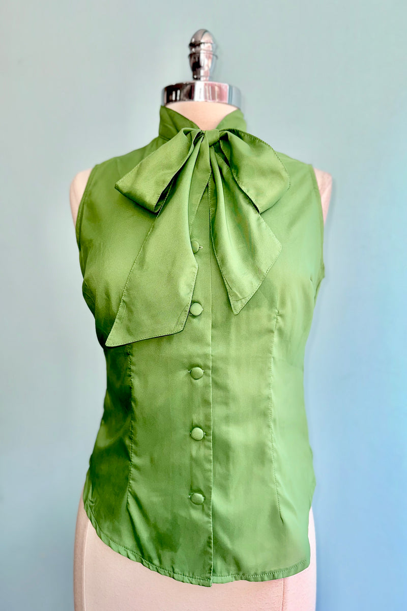 Green Sleeveless Tie Neck Top by Voodoo Vixen