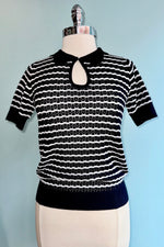 Nacy Scallop Stripe Pullover Knit Top by Voodoo Vixen