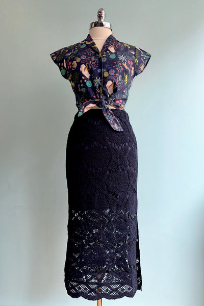 Navy Crochet Lace Midi Skirt – Modern Millie