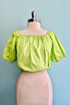 Puff Sleeve Back Tie Crop Top in Lime Green