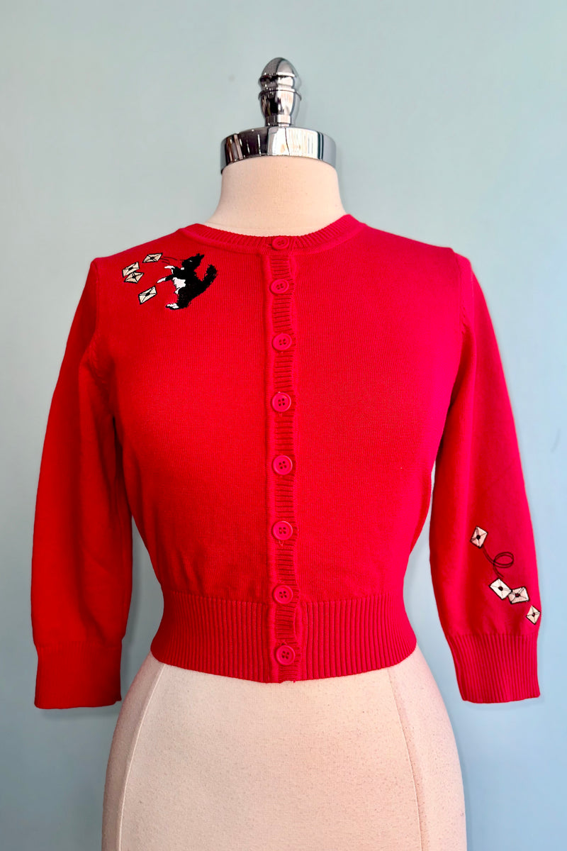 Cat Postman Lucy Cardigan in Red by Collectif