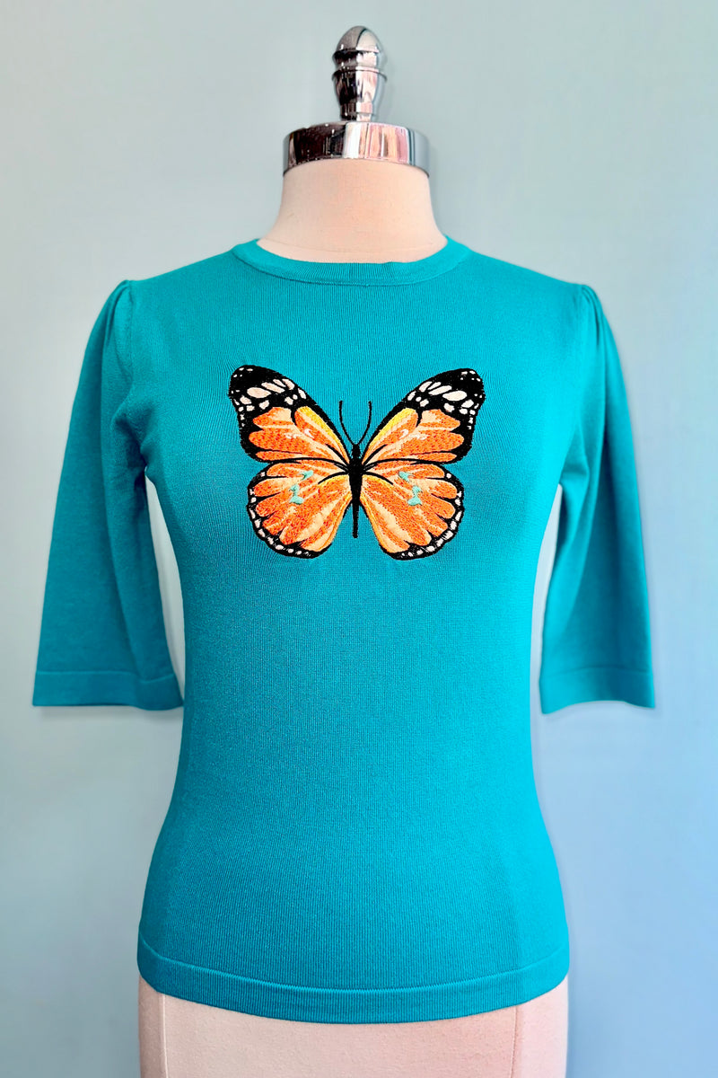 Butterfly Embroidered Pullover Knit Top by Voodoo Vixen