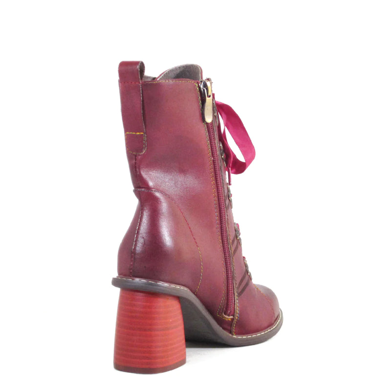 Red Geraldine Leather Midi Boots by Chelsea Crew