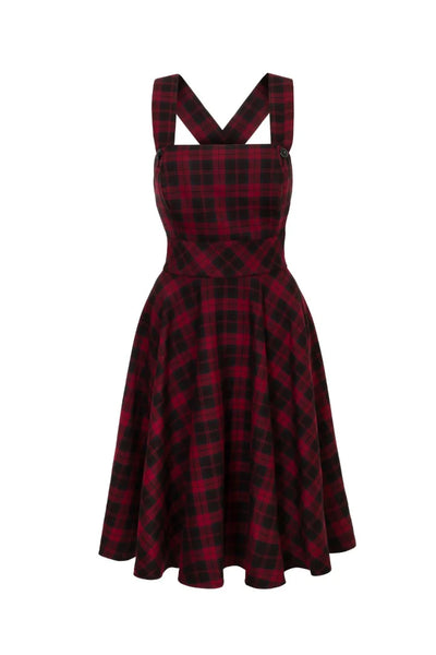 Burgundy Plaid Carmina Pinafore Dress by Hell Bunny