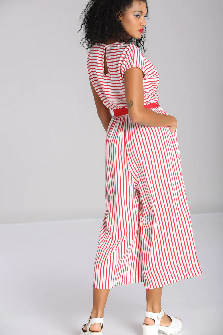 Ahoy Red Striped Jumpsuit by Hell Bunny