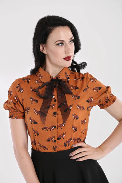 Vixey Short Sleeve Fox Top in Caramel by Hell Bunny – Modern Millie