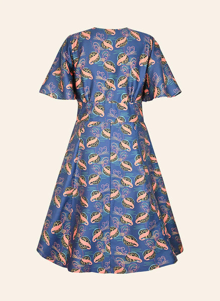 Pleated Rita Dress in Dark Navy