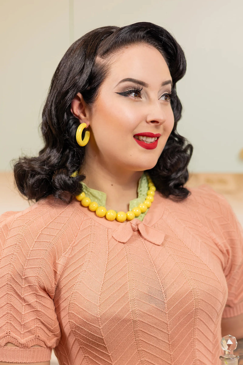 Buttery Yellow Heavy Carve Beaded Necklace by Splendette