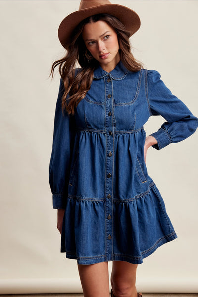 Tiered Denim Mini Dress – Modern Millie