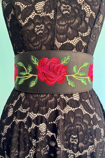 Rose Embroidered Vegan Suede Wrap Statement Belt Accessories | Rose Embroidered Vegan Suede Wrap Statement  main image 3