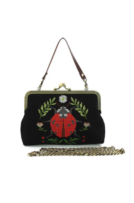 Black Vintage Ladybug Kisslock Bag