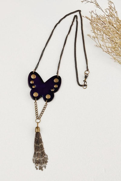 Western Studded Leather Butterfly Fringe Long Necklace – Modern Millie
