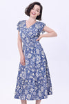 Blue Floral Daisy Midi Dress by Miss Lulo
