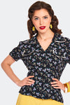 Ditsy Floral Layered Collar Button Up Top by Voodoo Vixen