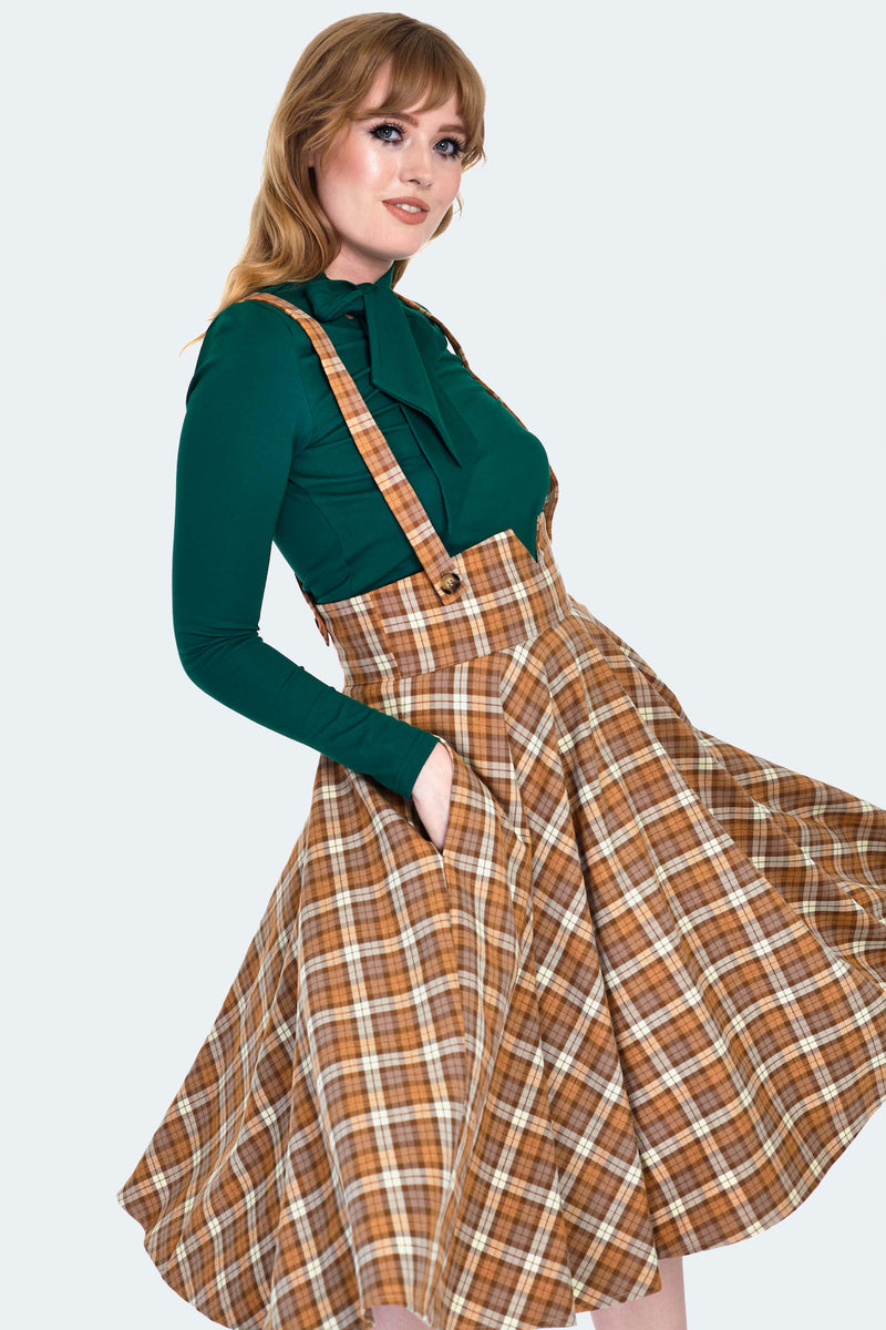 Brown Plaid High Waisted Phoebe Skirt by Voodoo Vixen