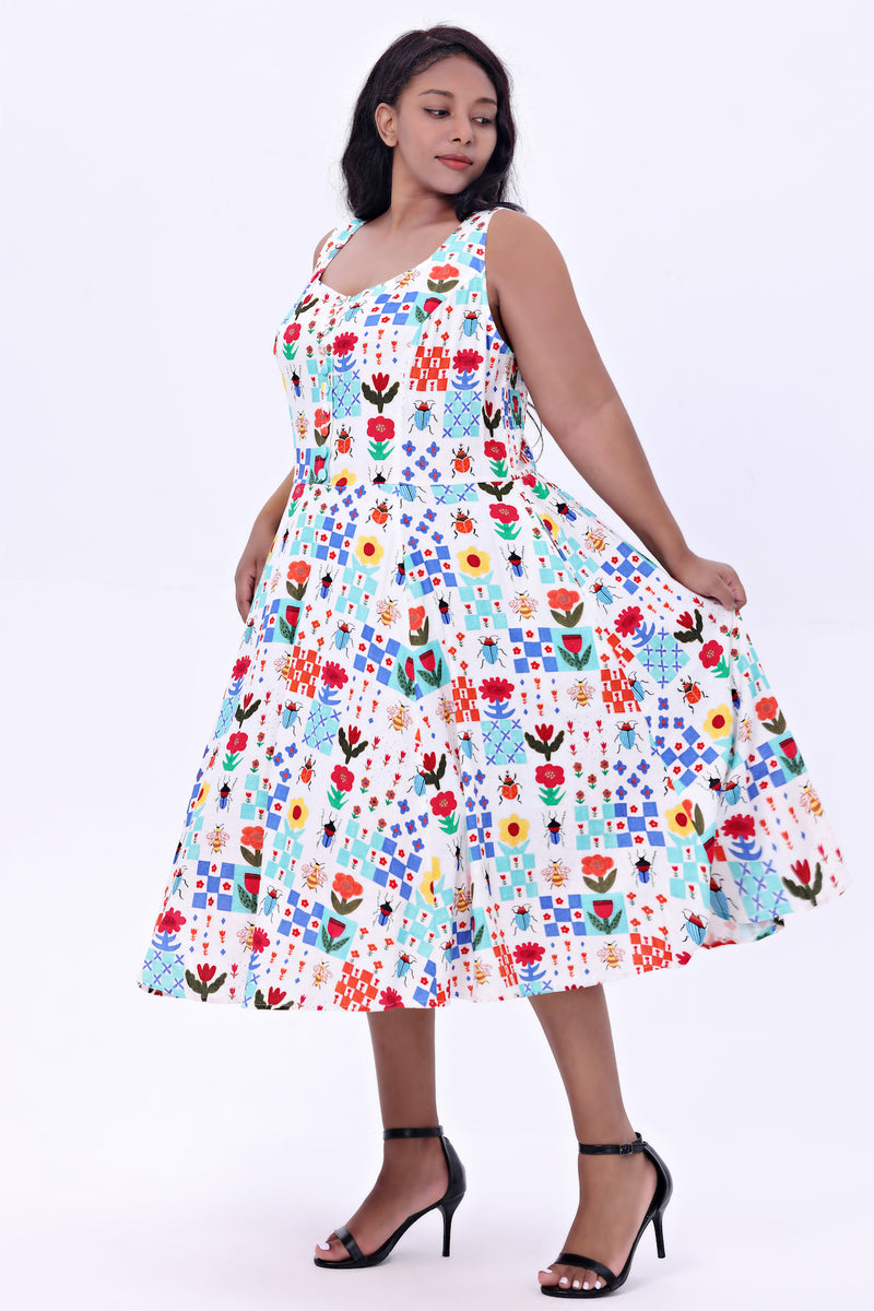 Insects and Floral Tiles Heidi Dress by Miss Lulo