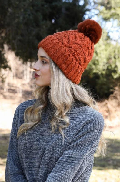 Cable Knit Pom Pom Beanie Hat in Multiple Colors – Modern Millie