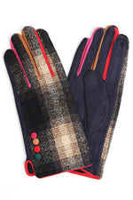 Plaid Gloves with Colorful Buttons in Multiple Colors