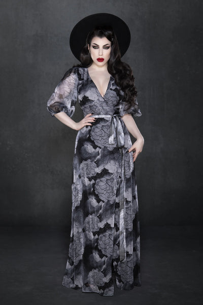 Grey Floral Winona Maxi Dress by Katakomb Large Grey Floral Winona Maxi Dress by Katakomb Large