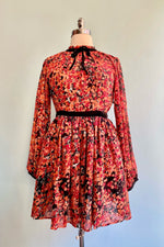 Final Sale Black and Rust Floral Blouson Sleeve Dress