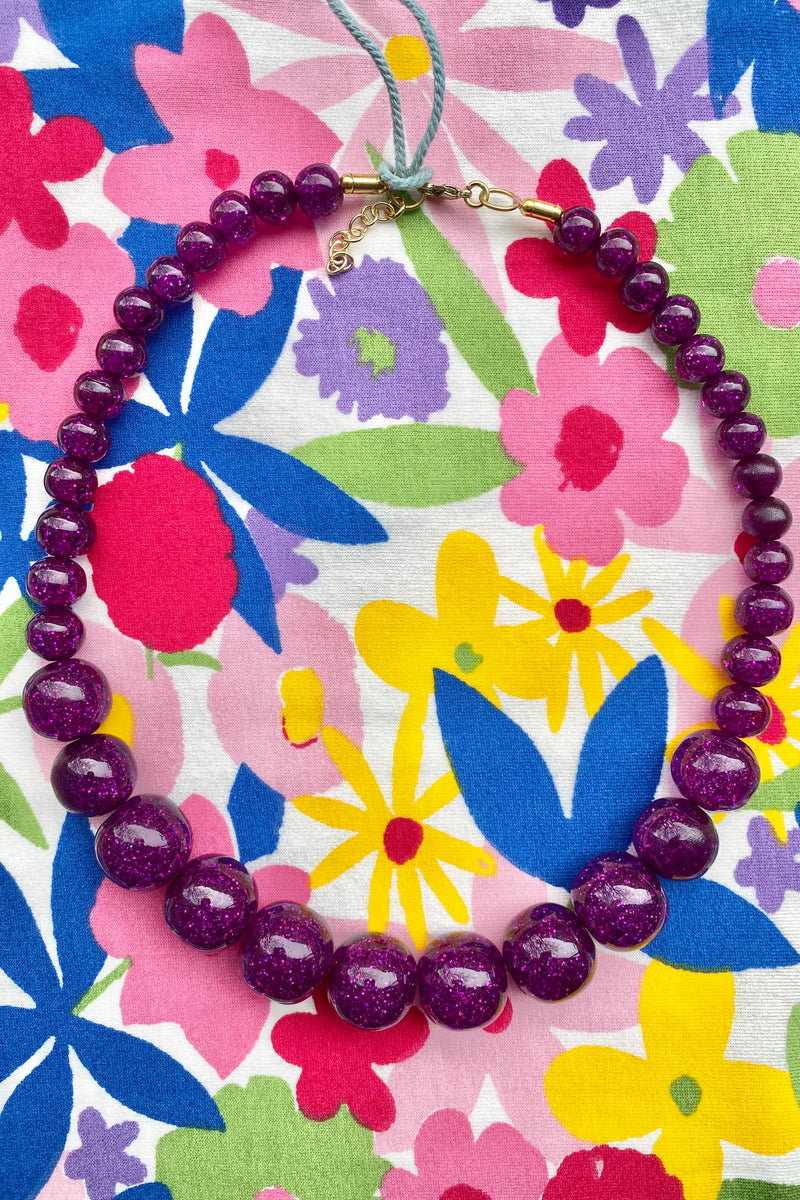 New Purple Glitter Bead Necklace by Splendette